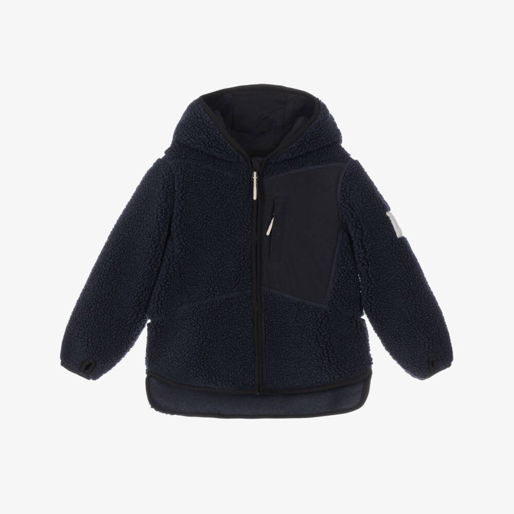 Molo-Navy Blue Sherpa Fleece Zip-Up Hooded Top | Childrensalon