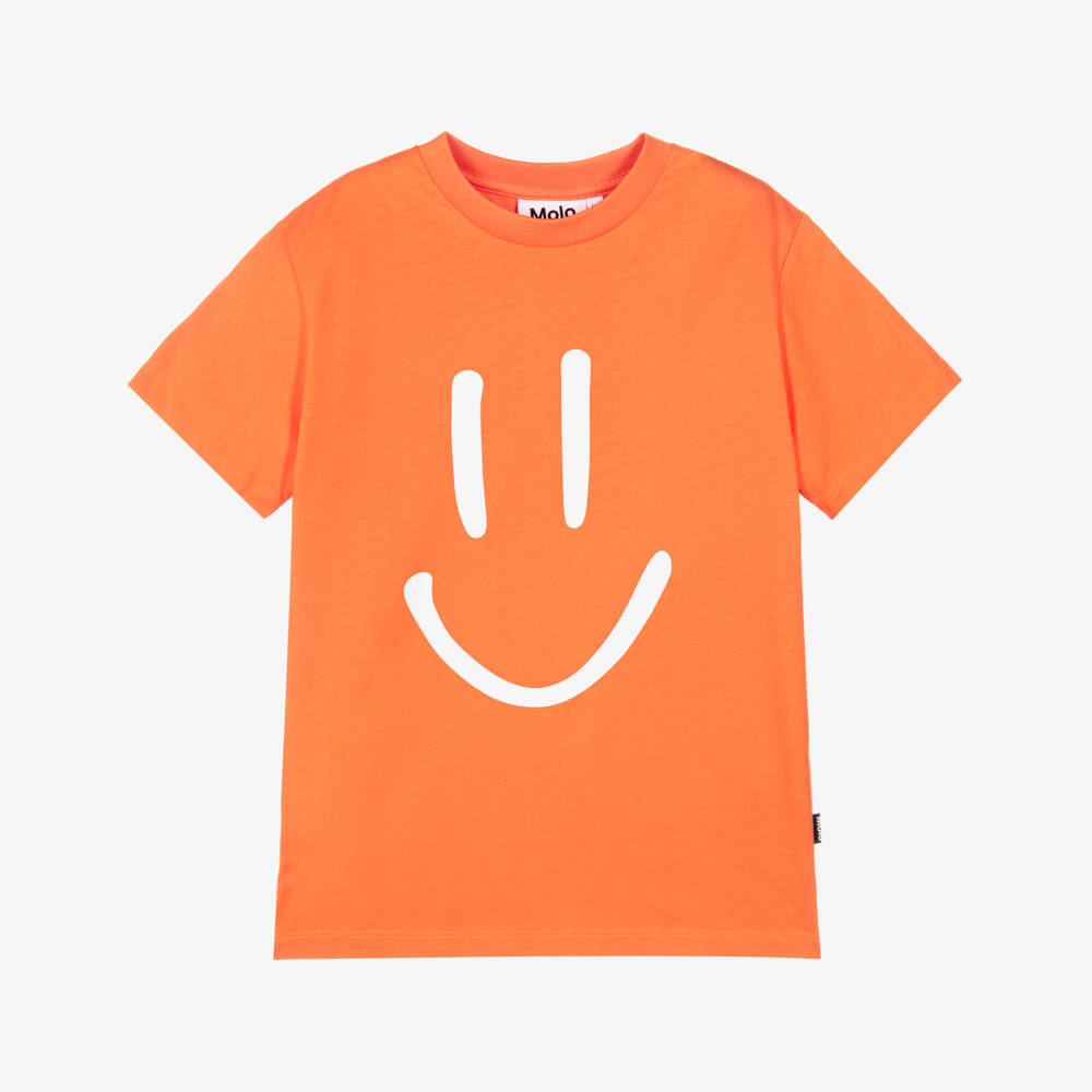 Molo-Футболка оранжевая из органического хлопка со смайлом | Childrensalon
