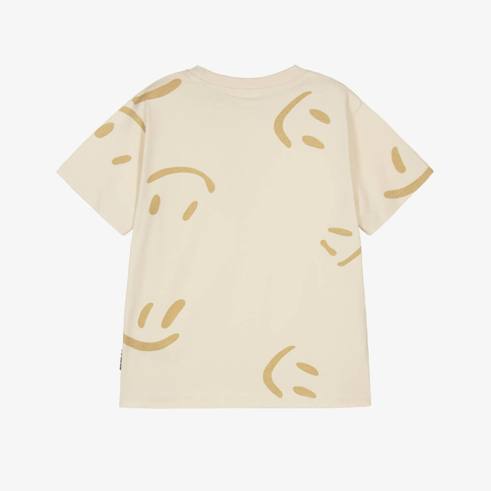 Molo-Футболка бежевая из хлопка со смайлами для мальчиков | Childrensalon