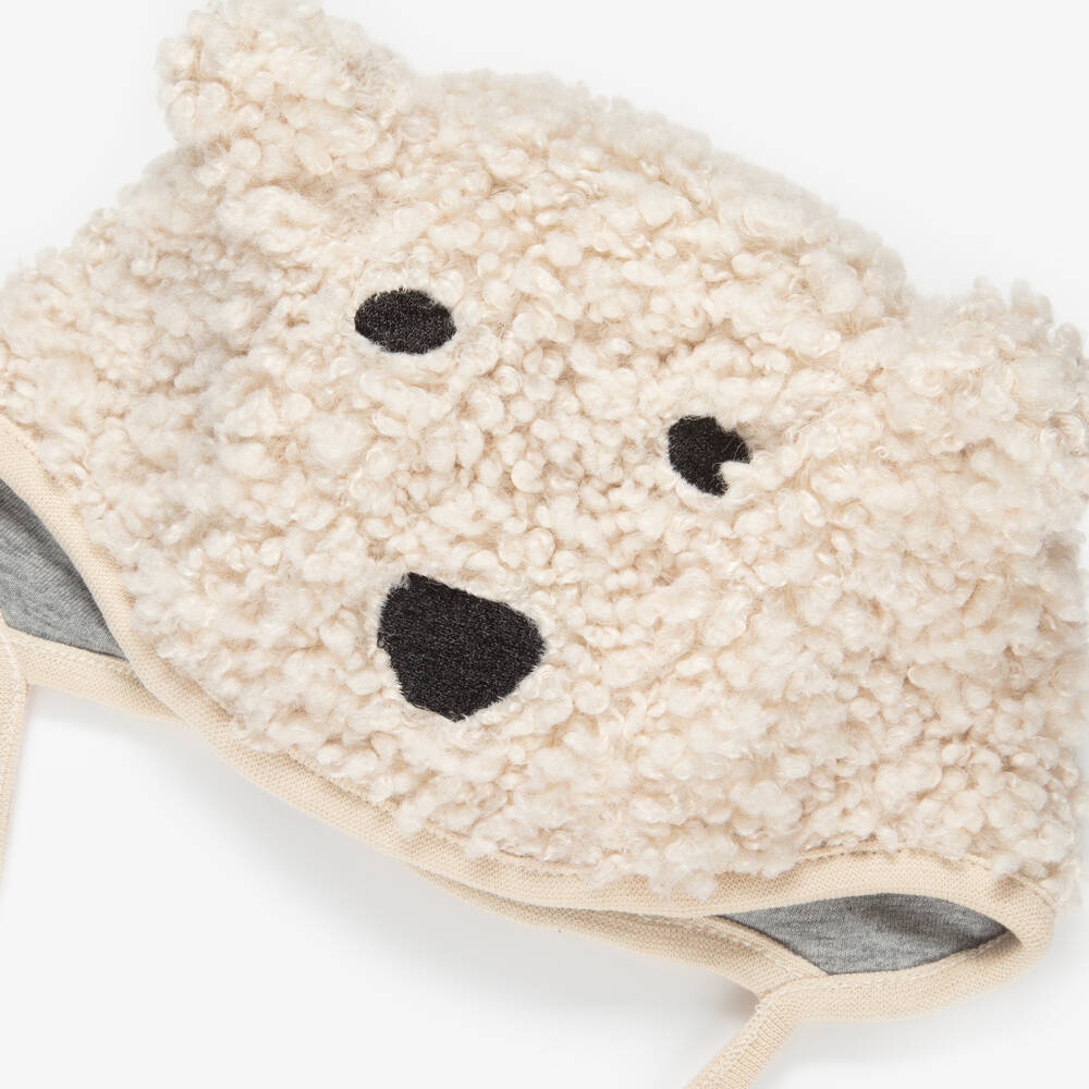 Molo-Pale Beige Sherpa Bear Baby Hat | Childrensalon