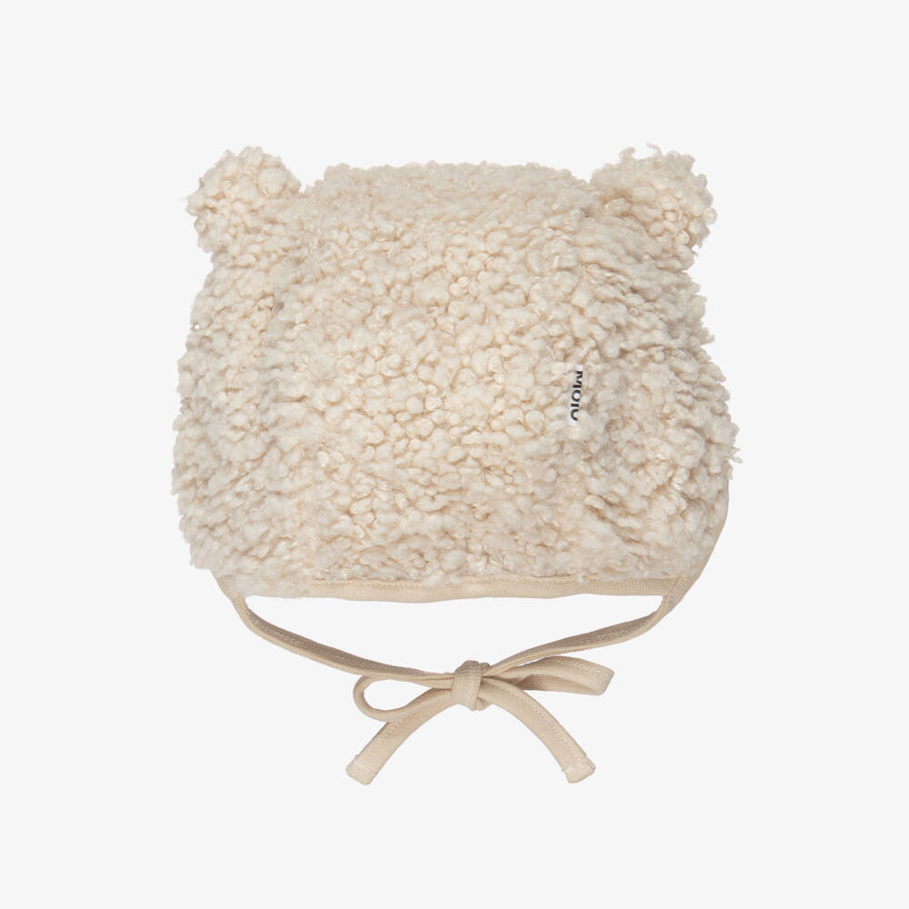 Molo-Pale Beige Sherpa Bear Baby Hat | Childrensalon