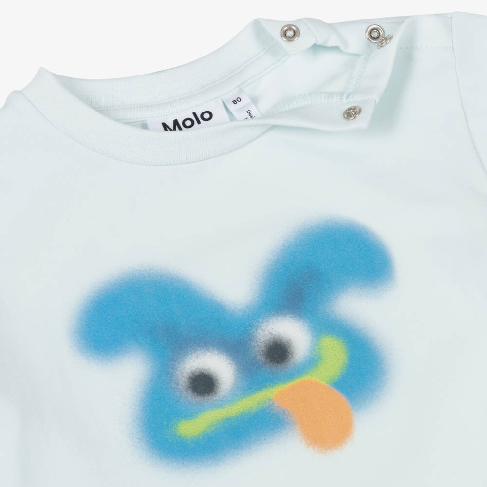 Molo-Футболка голубая из органического хлопка с пушистым монстром для малышей | Childrensalon