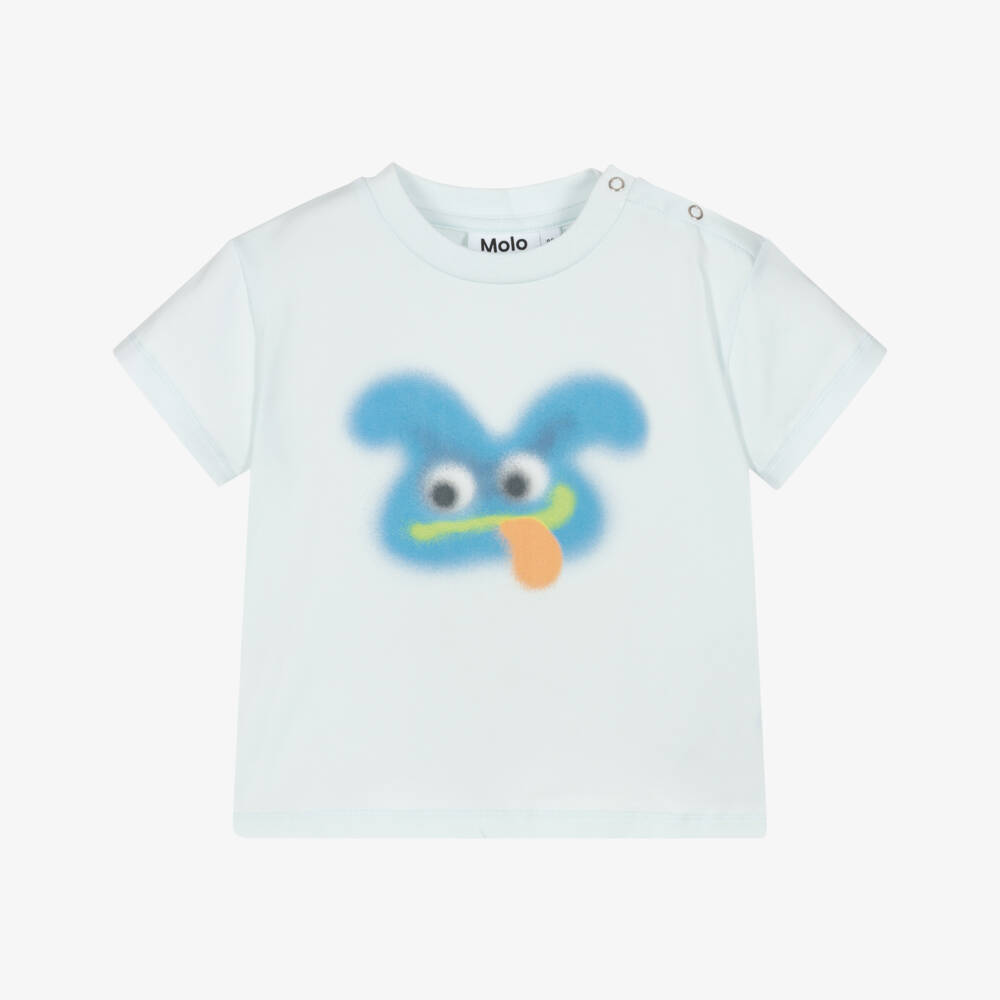Molo-Футболка голубая из органического хлопка с пушистым монстром для малышей | Childrensalon