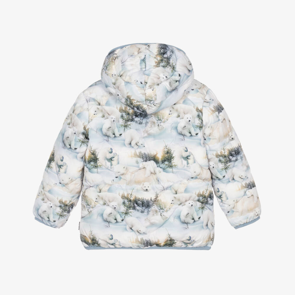 Molo-Pale Blue Polar Bear Puffer Jacket | Childrensalon
