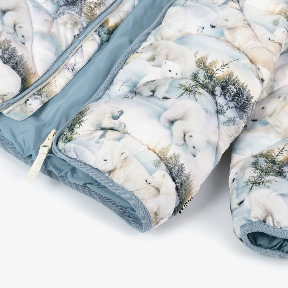 Molo-Pale Blue Polar Bear Puffer Jacket | Childrensalon