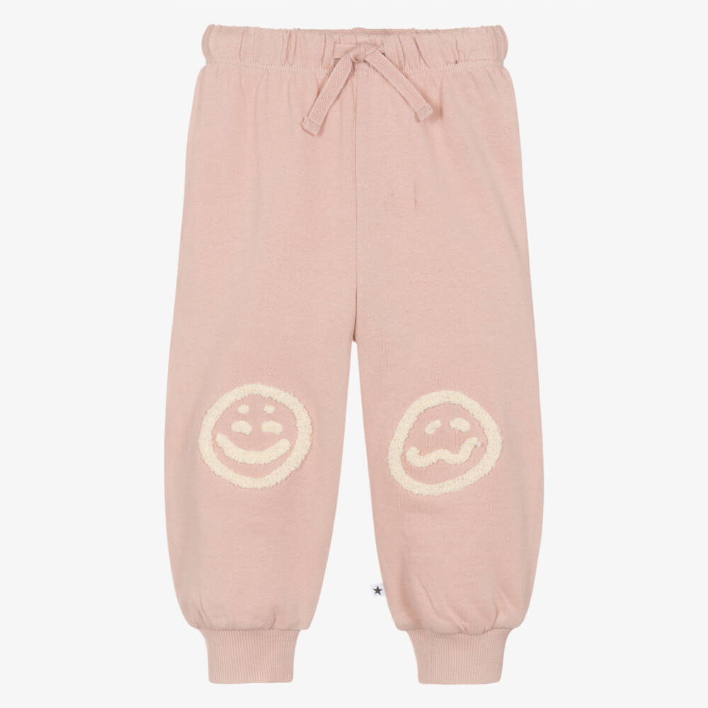 Molo-Джоггеры розовые из органического хлопка со смайлами | Childrensalon