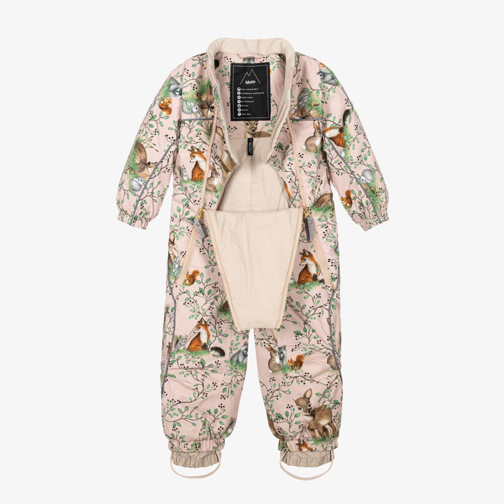 Molo-Pale Pink Woodland Print Technical Snowsuit | Childrensalon