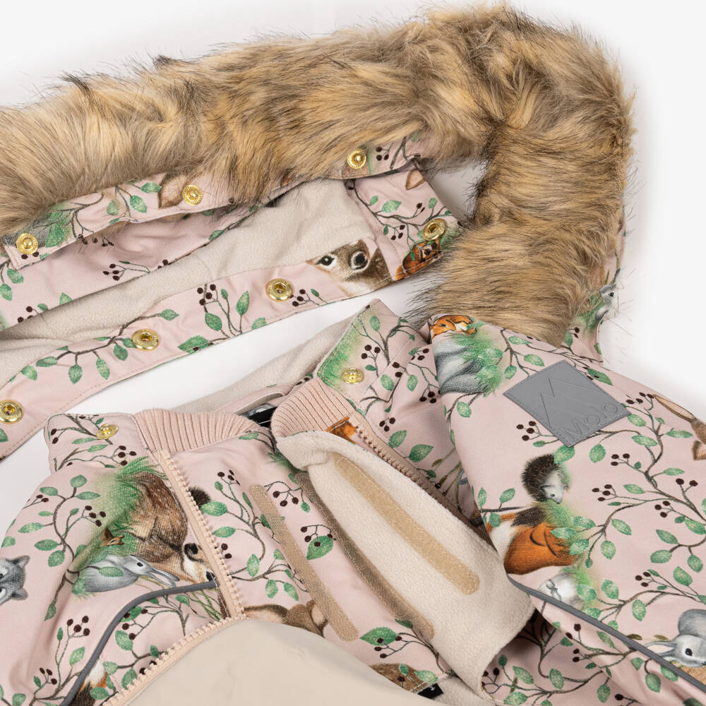 Molo-Pale Pink Woodland Print Technical Snowsuit | Childrensalon
