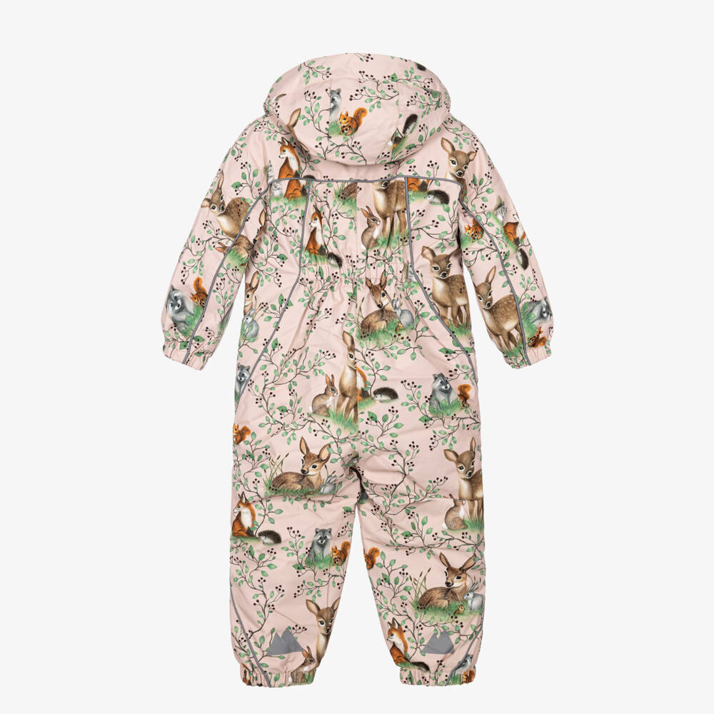 Molo-Pale Pink Woodland Print Technical Snowsuit | Childrensalon