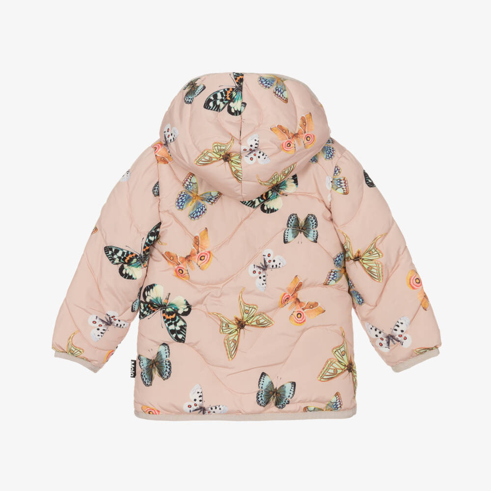 Molo-Pink Butterfly Puffer Jacket | Childrensalon