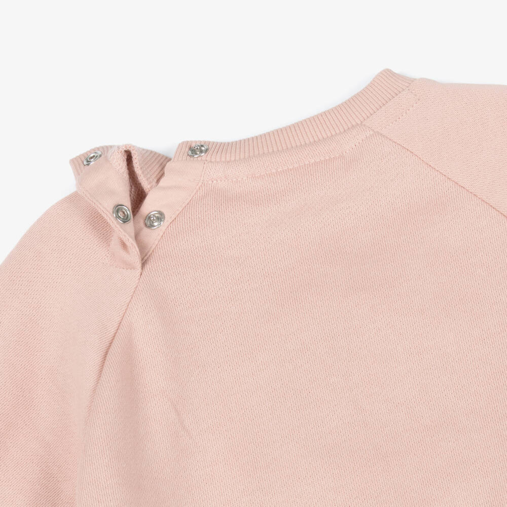 Molo-Pink Organic Cotton Sweatshirt with Ivory Smiling Face | Childrensalon