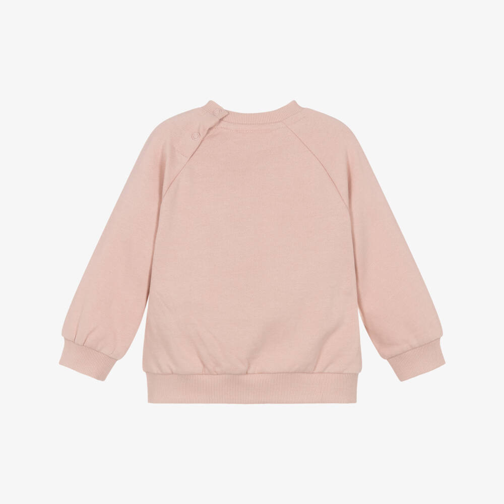 Molo-Pink Organic Cotton Sweatshirt with Ivory Smiling Face | Childrensalon