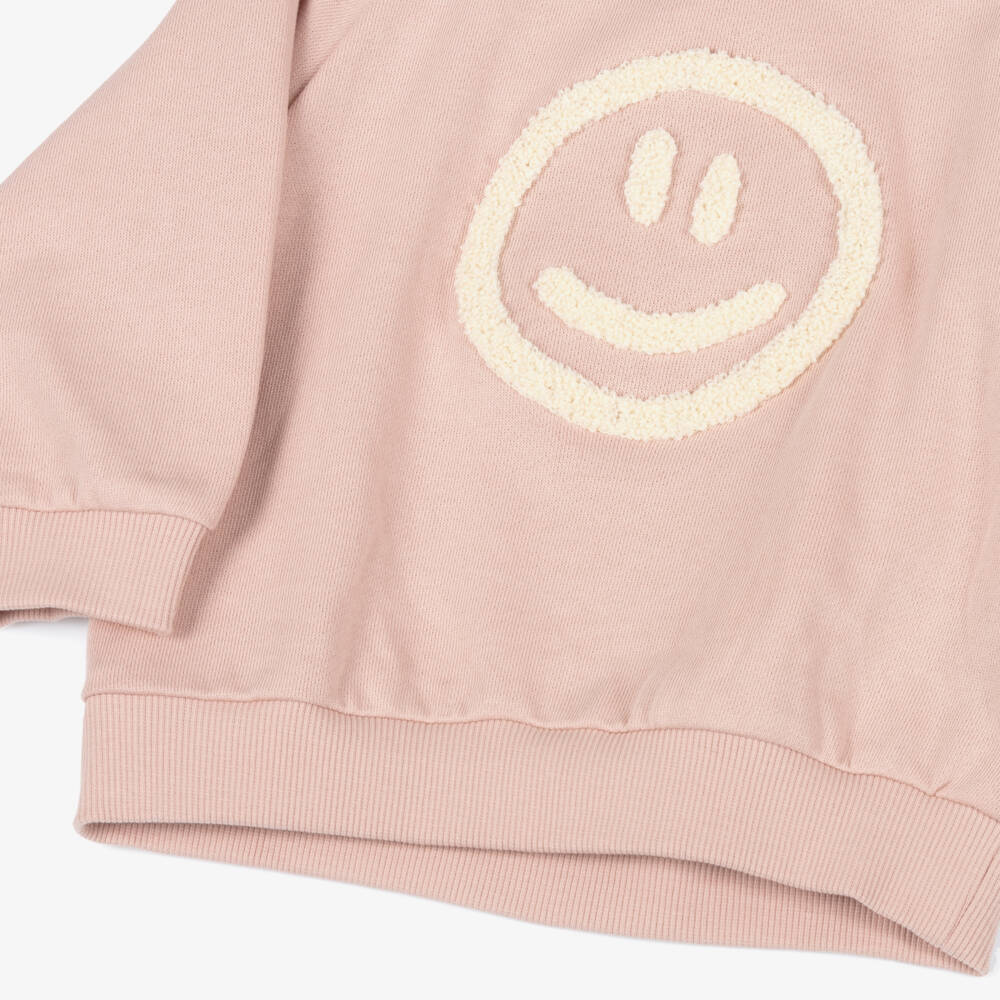 Molo-Pink Organic Cotton Sweatshirt with Ivory Smiling Face | Childrensalon