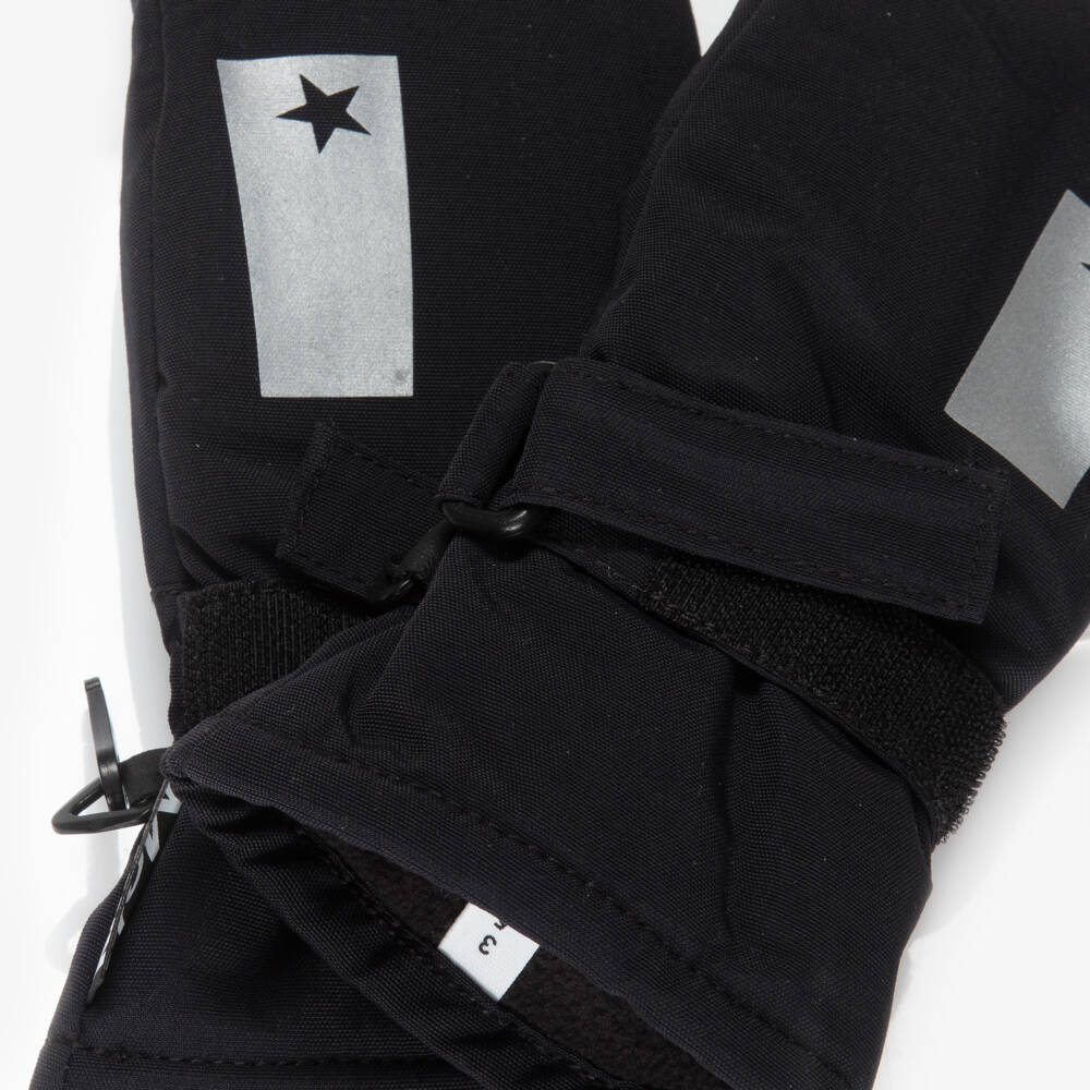Molo-Plain Black Ski Gloves with Reflective Logo | Childrensalon