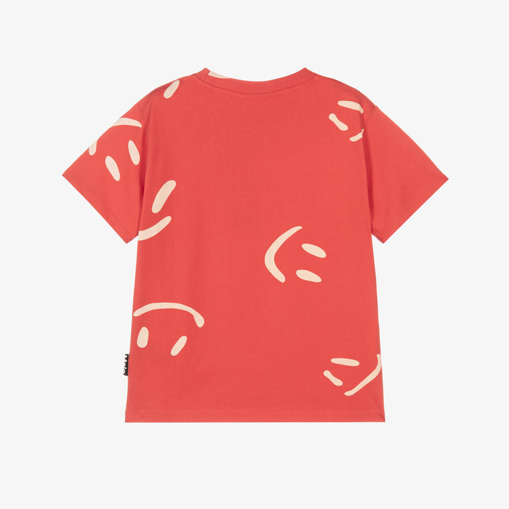 Molo-Футболка красная из хлопка со смайлами для мальчиков | Childrensalon