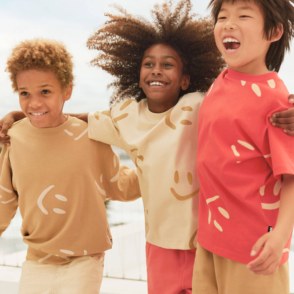 Molo-Red Cotton Smiling Face T-Shirt | Childrensalon