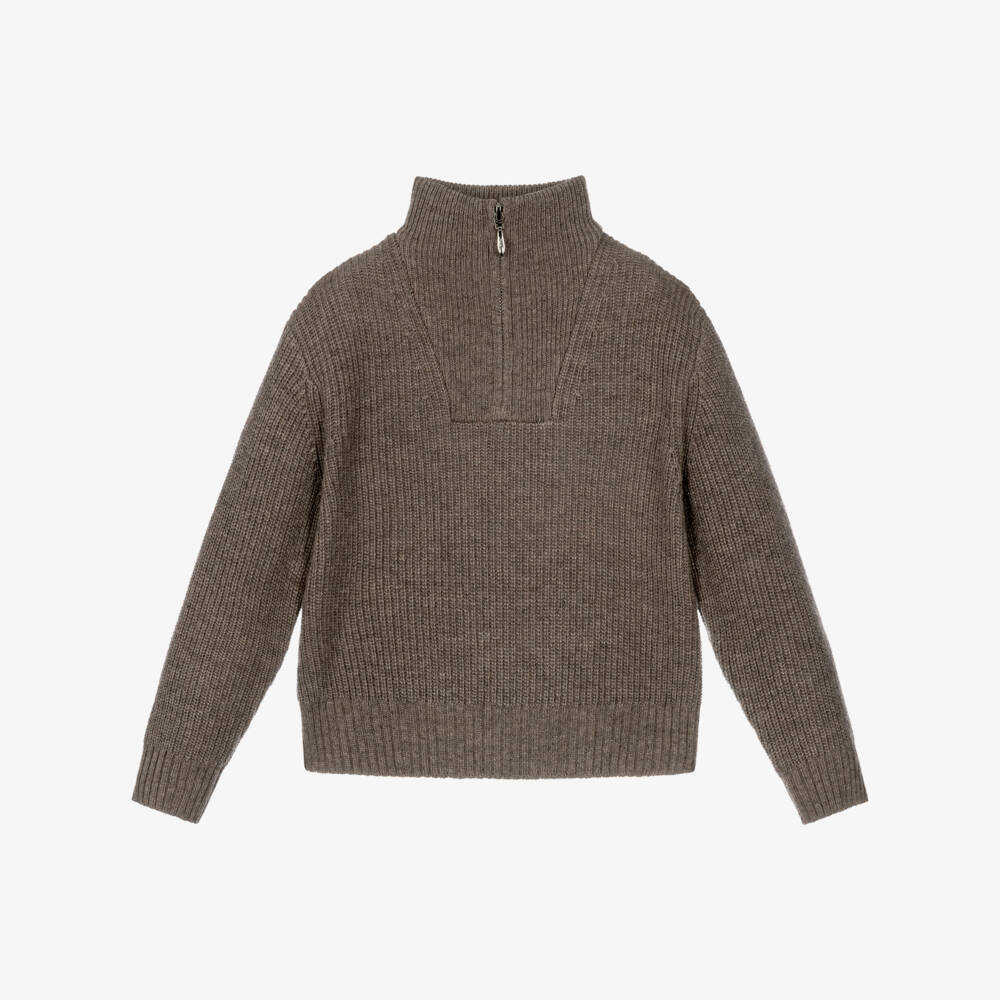 Molo-Ribbed Knit Sweater in Light Brown | Childrensalon