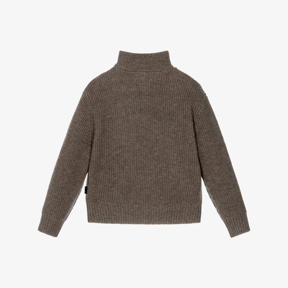 Molo-Ribbed Knit Sweater in Light Brown | Childrensalon