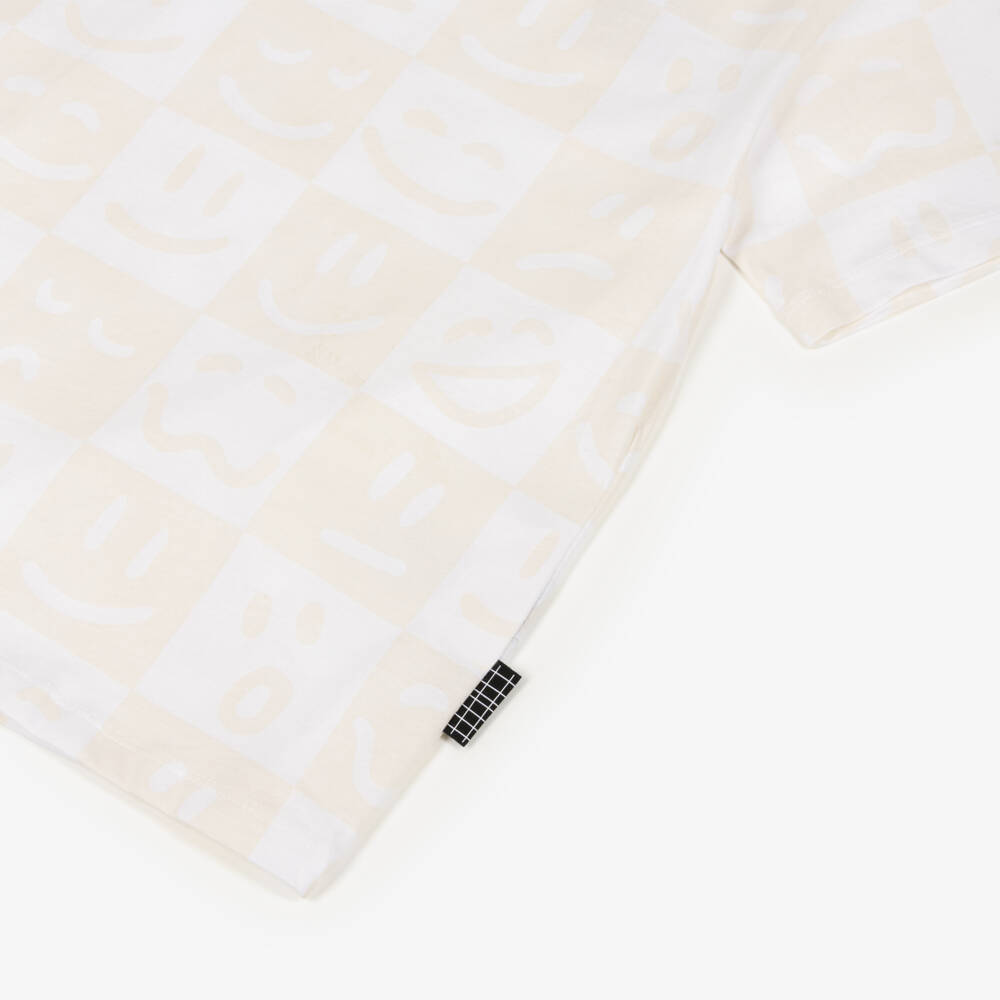 Molo-White & Beige Organic Cotton Face Emojis T-Shirt | Childrensalon