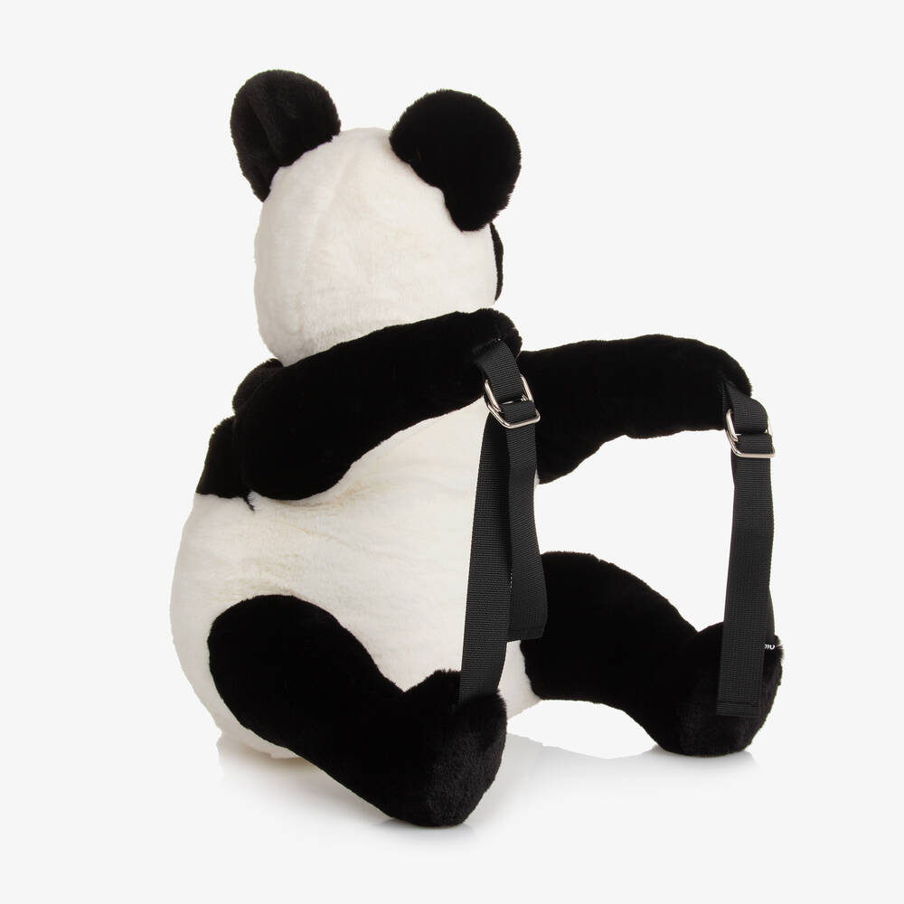 Molo-White & Black Plush Panda Backpack (27cm) | Childrensalon