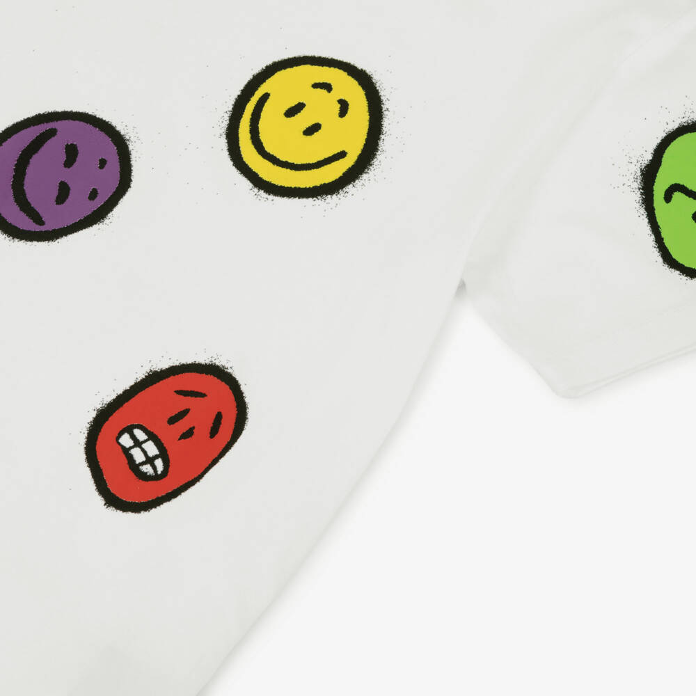 Molo-White Organic Cotton Colourful Mood Faces T-Shirt | Childrensalon
