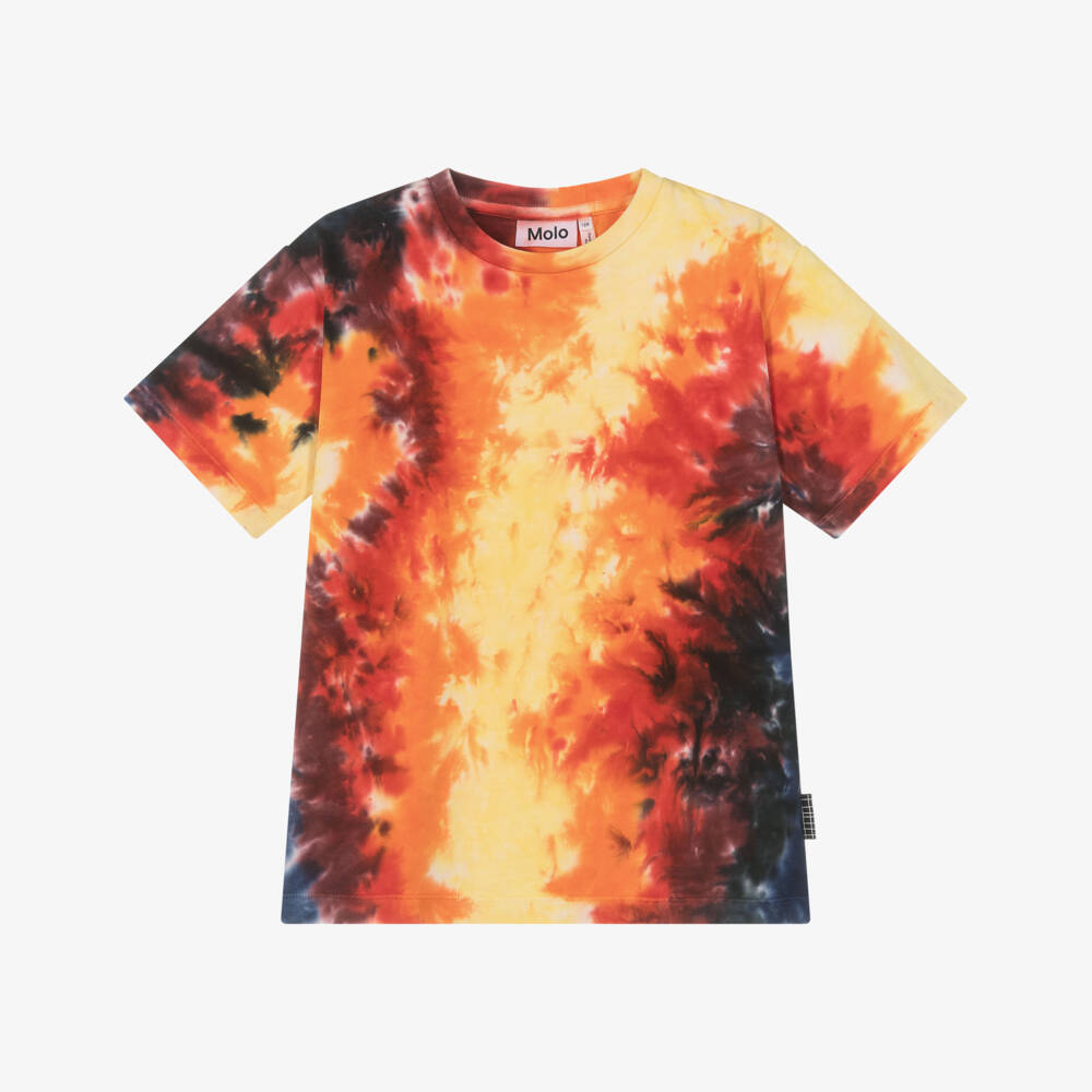 Molo-Yellow & Orange Cotton Flame Tie-Dye T-Shirt | Childrensalon