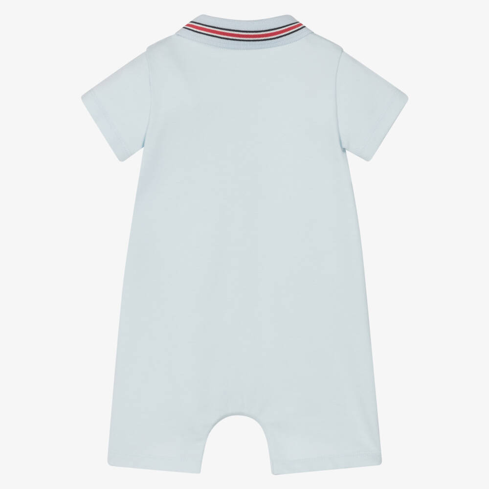 Moncler Enfant-Baby Boys Pale Blue Cotton Shortie with Tricolour Collar | Childrensalon