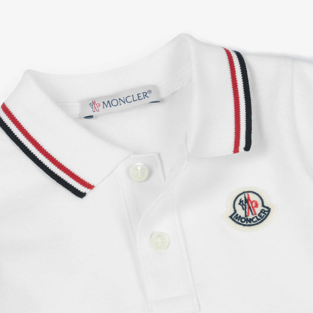 Moncler Enfant-Рубашка поло белая с трёхцветной отделкой для малышей | Childrensalon