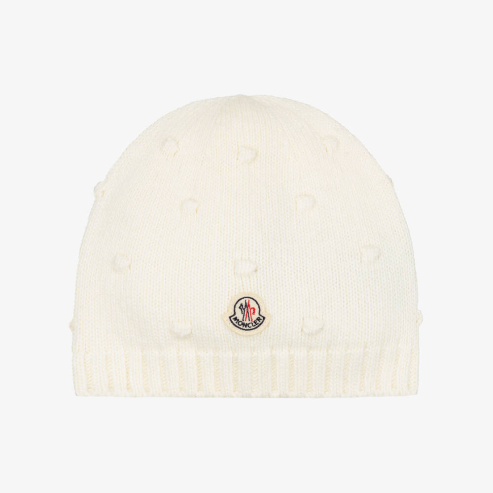 Moncler Enfant-Baby Girls Ivory Bobble Knit Beanie Hat | Childrensalon