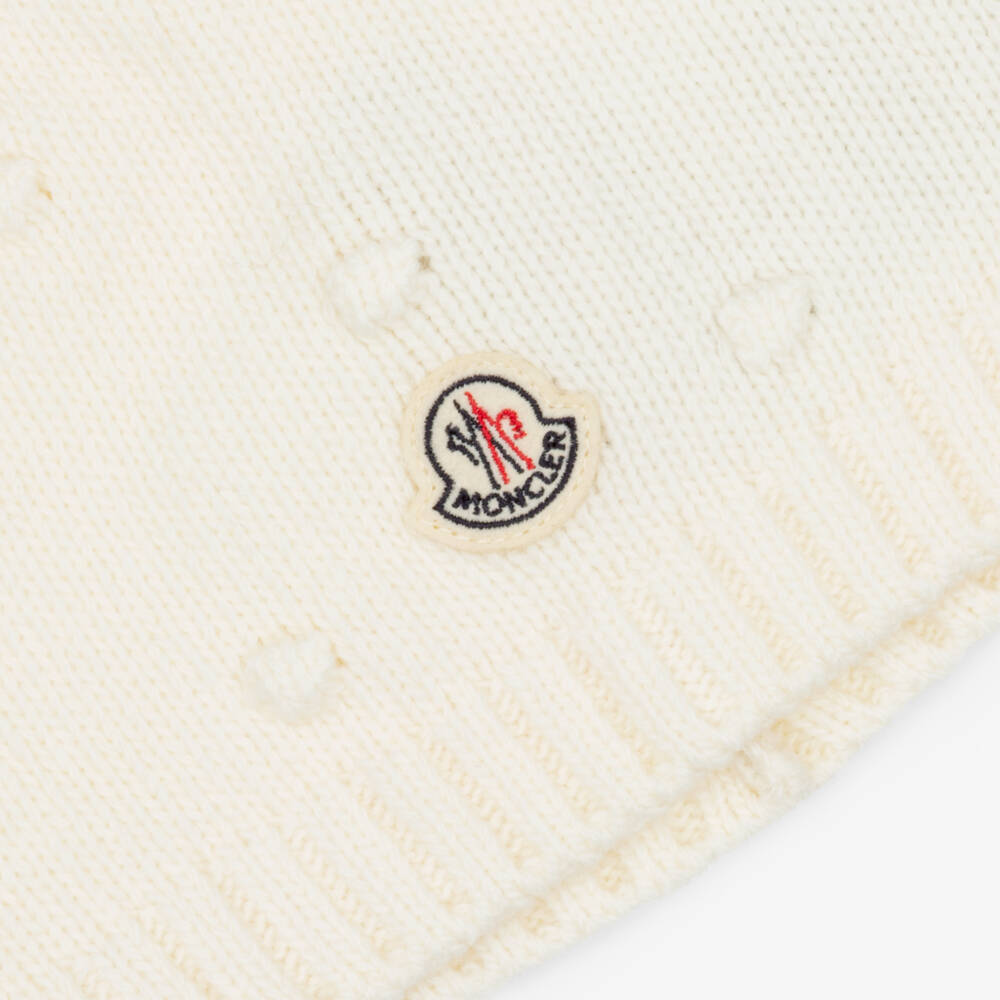 Moncler Enfant-Baby Girls Ivory Bobble Knit Beanie Hat | Childrensalon