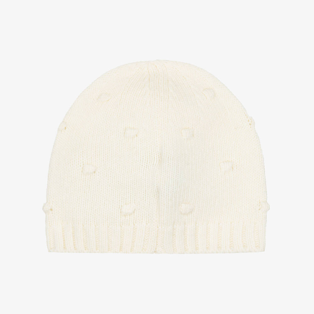 Moncler Enfant-Baby Girls Ivory Bobble Knit Beanie Hat | Childrensalon