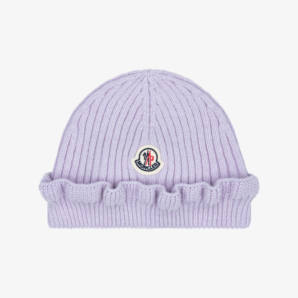 Moncler Enfant-Baby Girls Lilac Wool Beanie Hat with Ruffle | Childrensalon