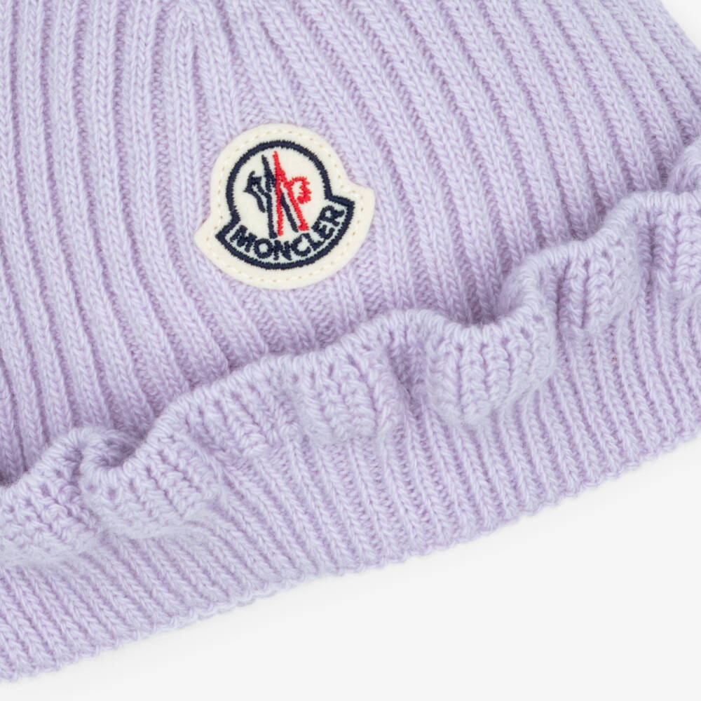 Moncler Enfant-Baby Girls Lilac Wool Beanie Hat with Ruffle | Childrensalon
