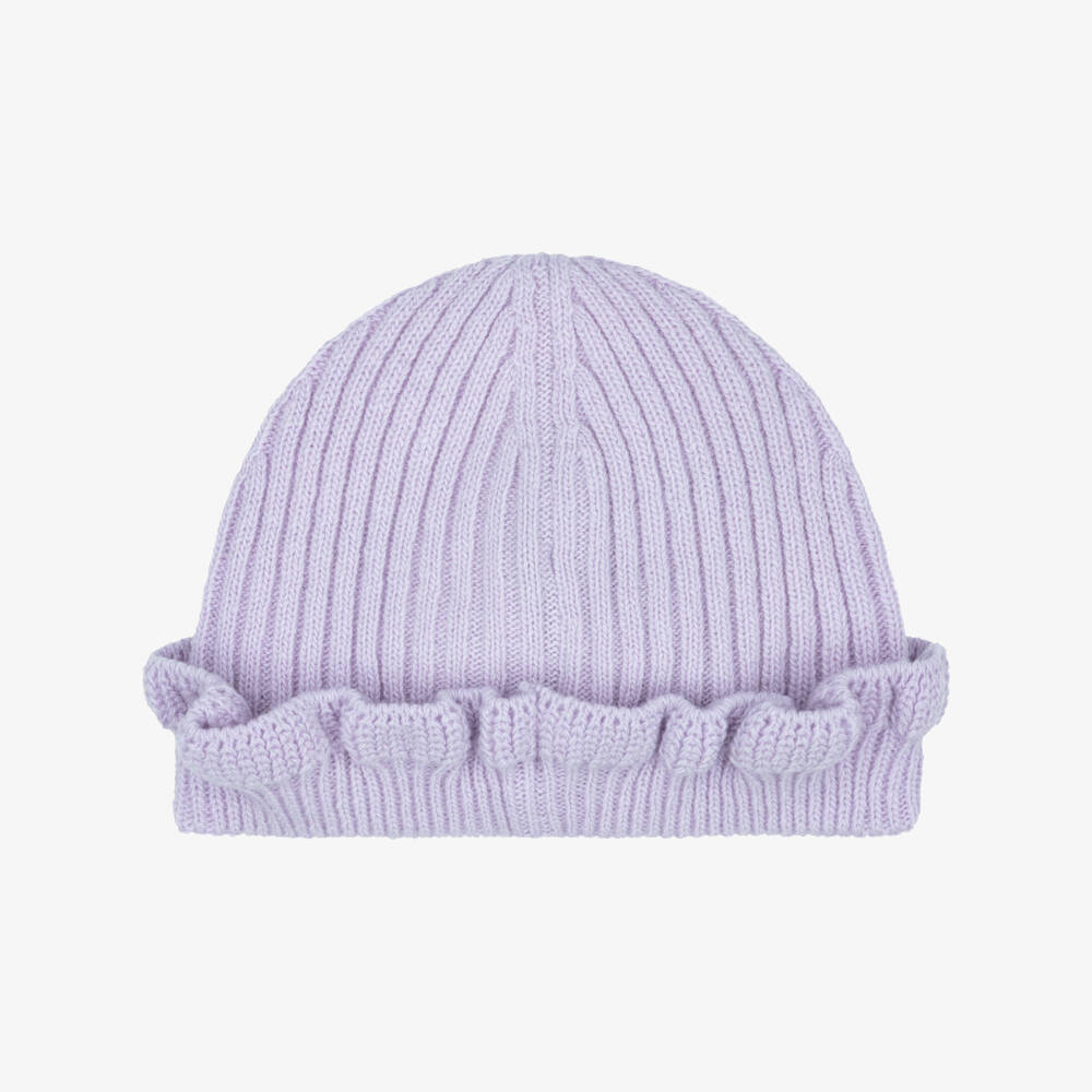 Moncler Enfant-Baby Girls Lilac Wool Beanie Hat with Ruffle | Childrensalon
