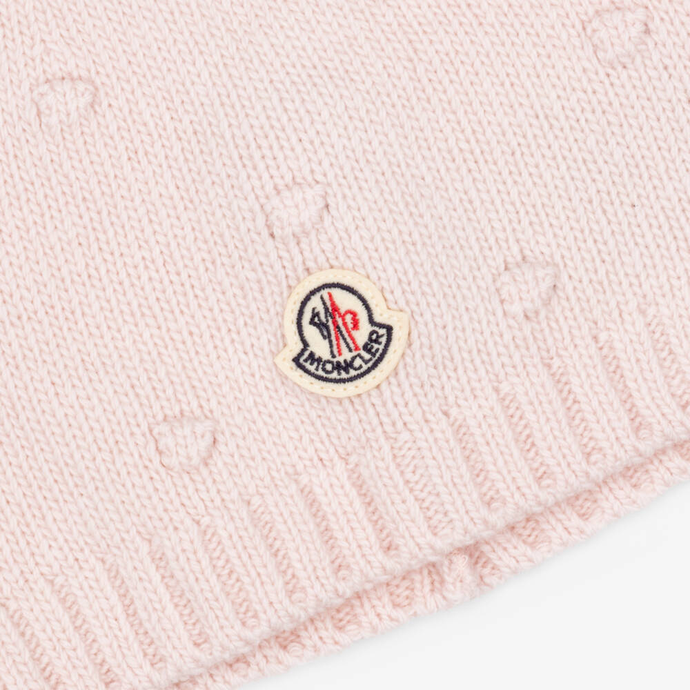 Moncler Enfant-Baby Girls Pink Bobble Knit Beanie Hat | Childrensalon