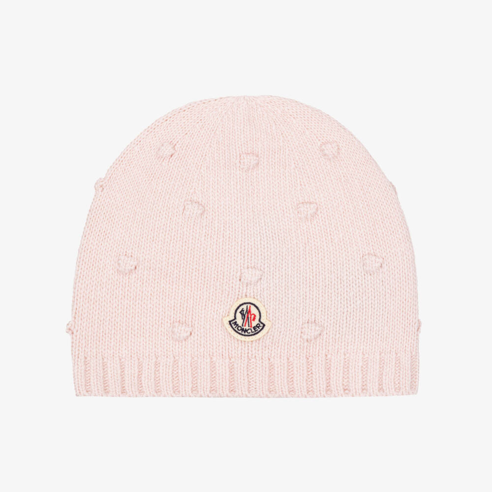 Moncler Enfant-Baby Girls Pink Bobble Knit Beanie Hat | Childrensalon