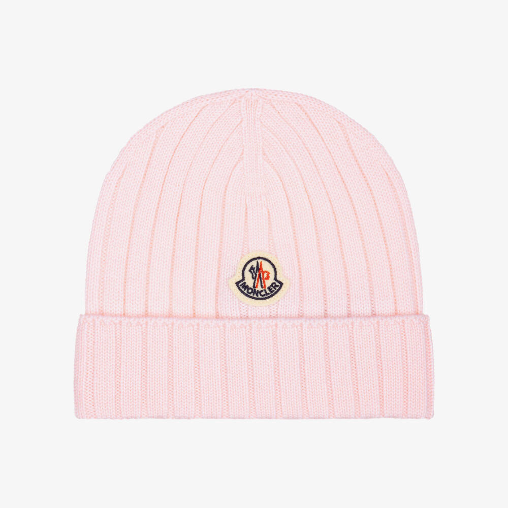 Moncler Enfant-Baby Girls Pink Ribbed Wool Knit Beanie Hat | Childrensalon