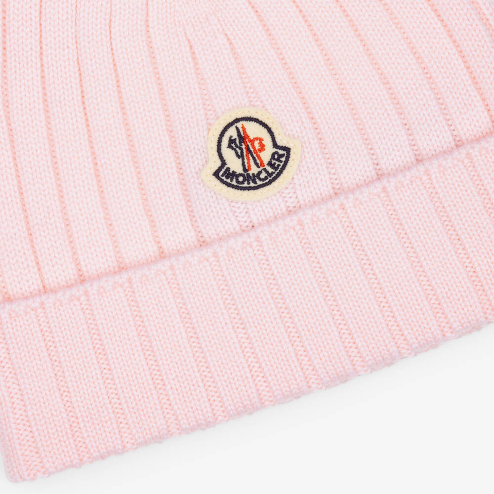 Moncler Enfant-Baby Girls Pink Ribbed Wool Knit Beanie Hat | Childrensalon