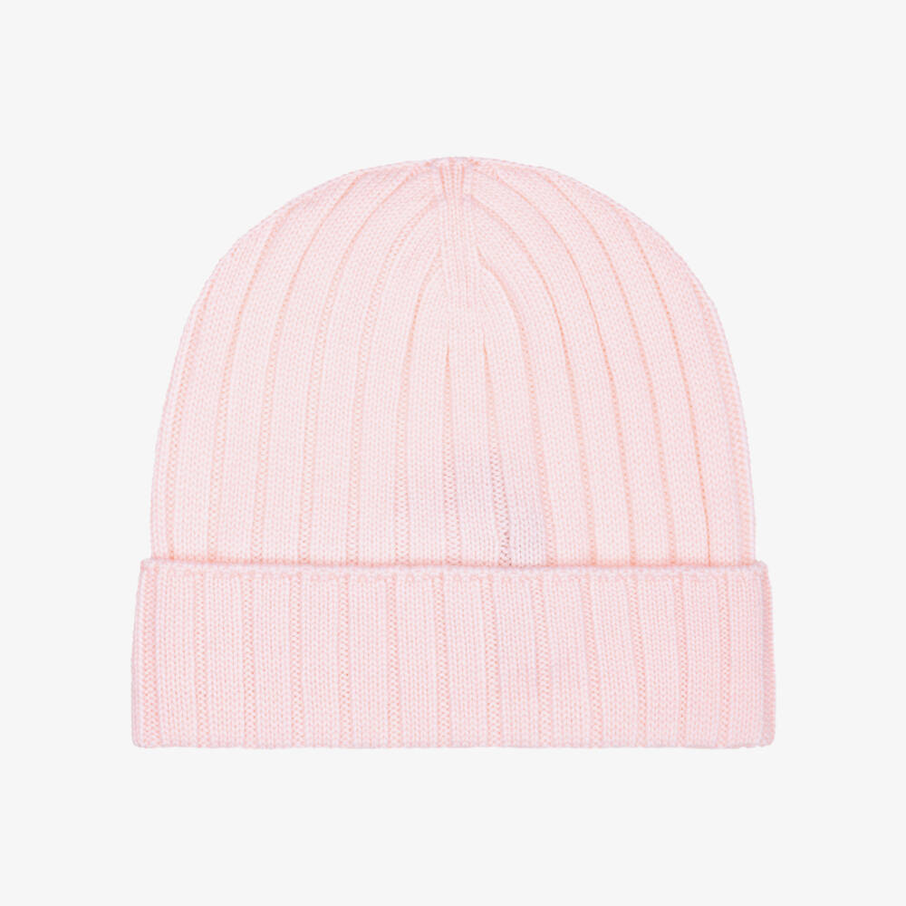 Moncler Enfant-Baby Girls Pink Ribbed Wool Knit Beanie Hat | Childrensalon