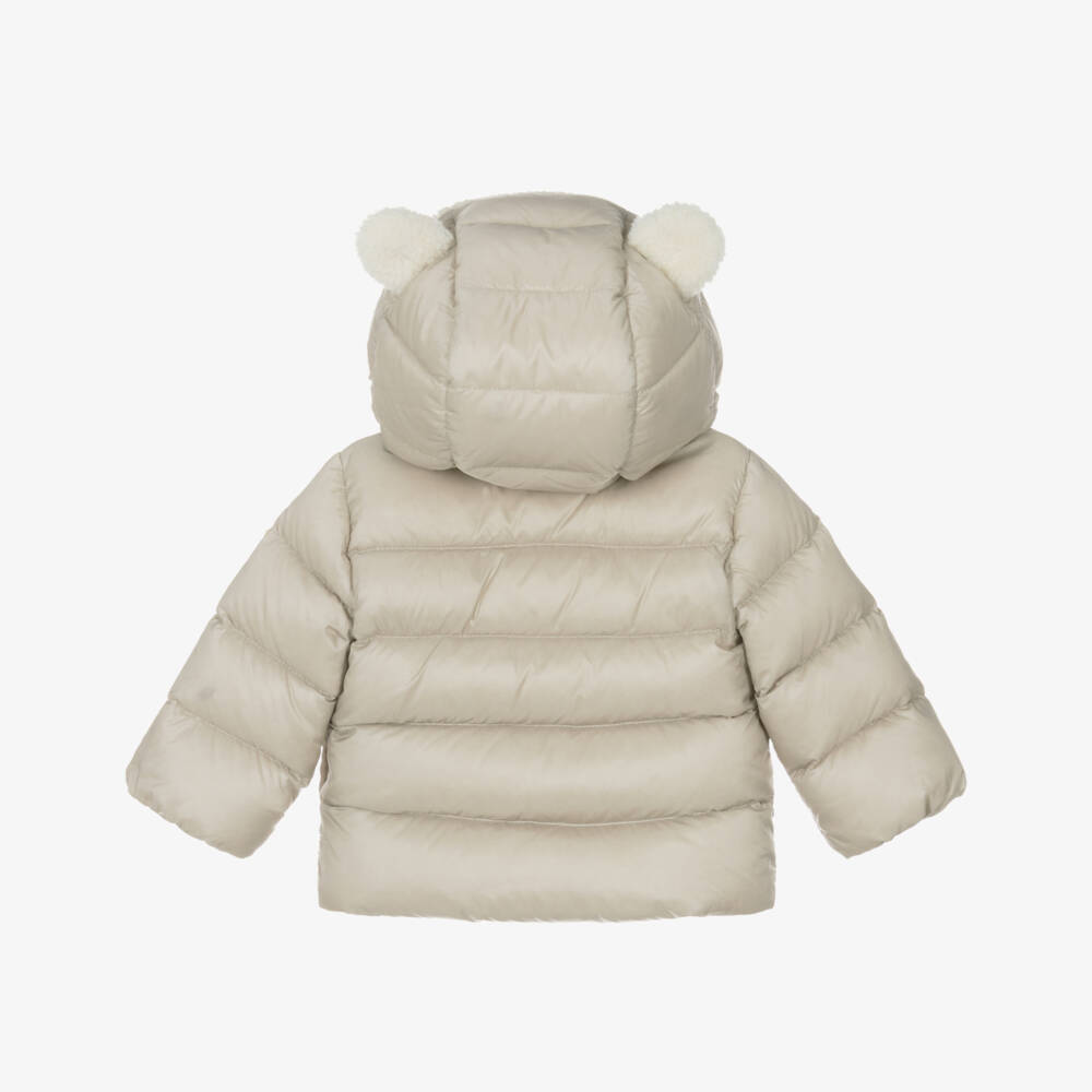 Moncler Enfant-Куртка-пуховик Borgan бежевая с капюшоном на флисовой подкладке | Childrensalon