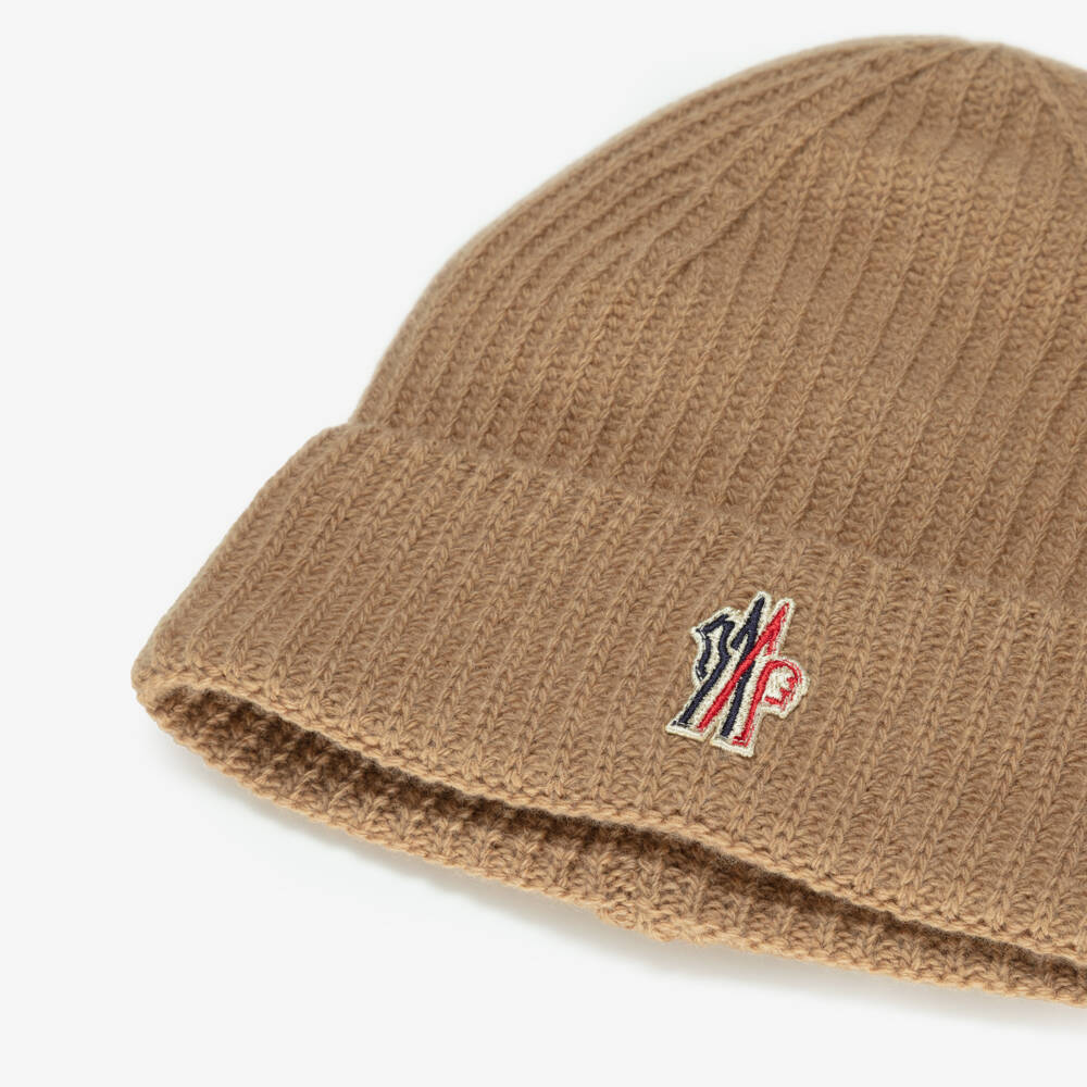 Moncler Enfant-Шапка-бини бежевая из шерстяного трикотажа | Childrensalon