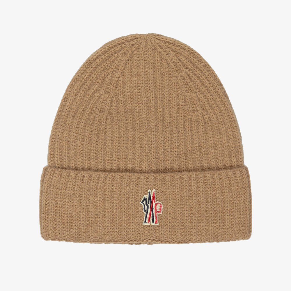 Moncler Enfant-Шапка-бини бежевая из шерстяного трикотажа | Childrensalon
