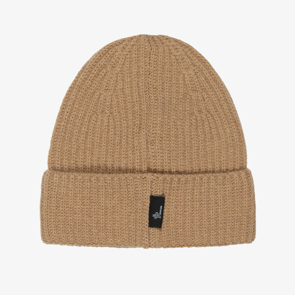 Moncler Enfant-Шапка-бини бежевая из шерстяного трикотажа | Childrensalon