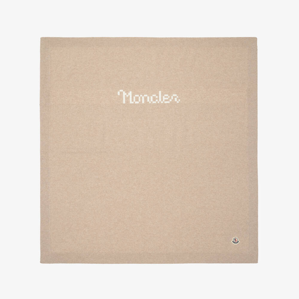 Moncler Enfant-Beige Knitted Wool Blanket (80cm) | Childrensalon