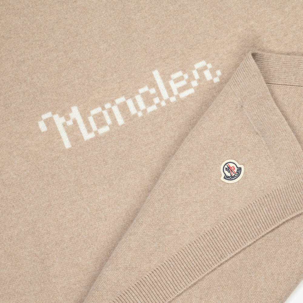 Moncler Enfant-Beige Knitted Wool Blanket (80cm) | Childrensalon