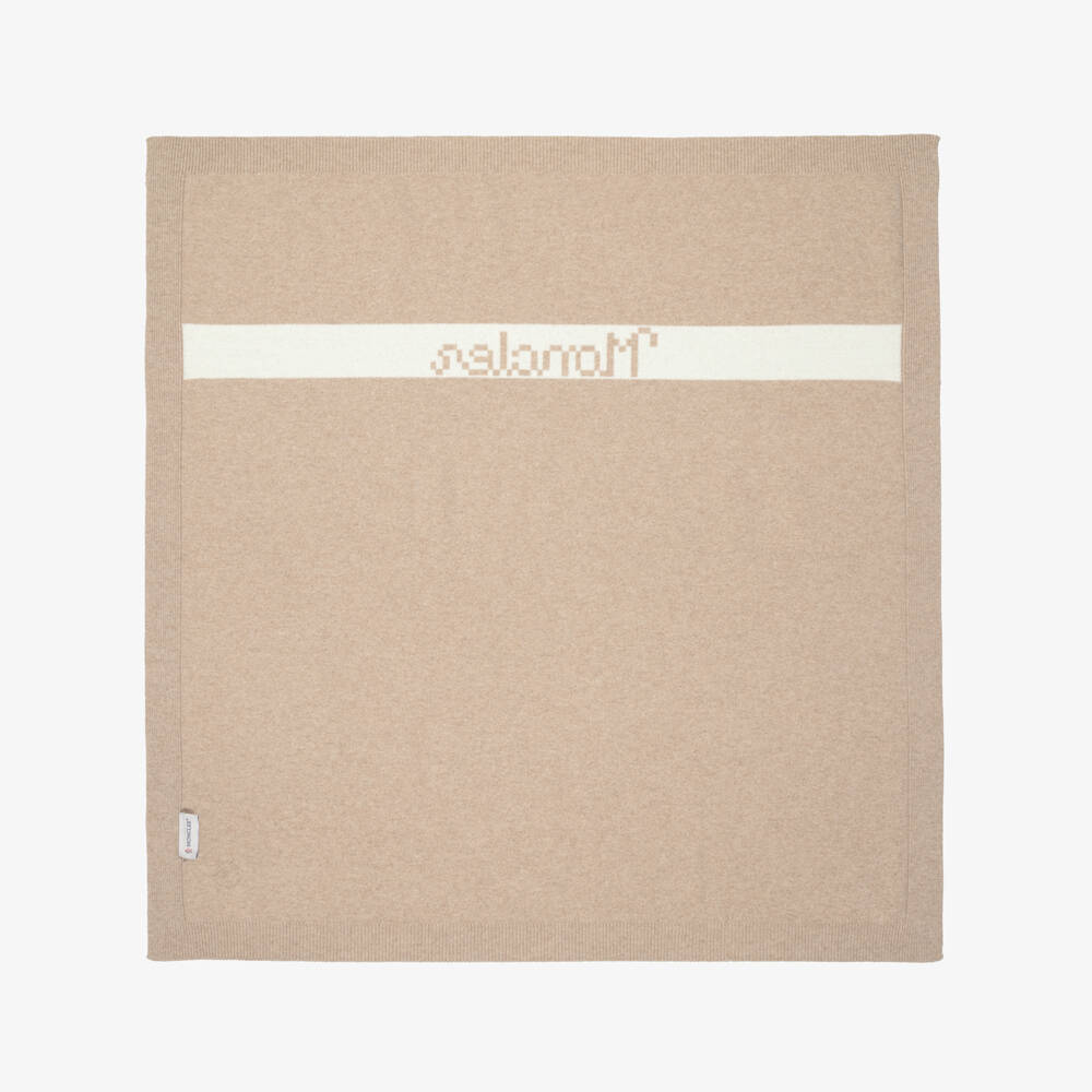 Moncler Enfant-Beige Knitted Wool Blanket (80cm) | Childrensalon