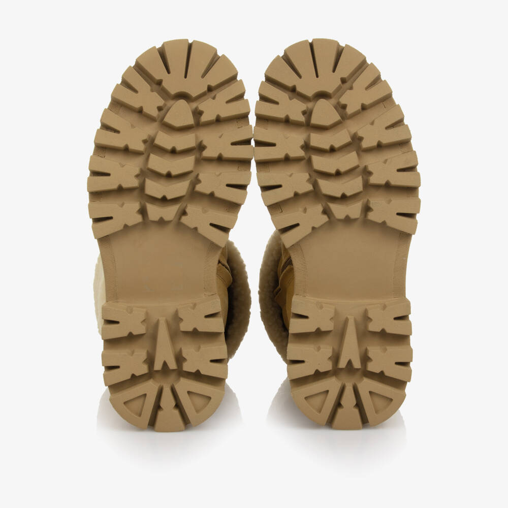 Moncler Enfant-Beige Petit Aurea Suede Leather Boots  | Childrensalon