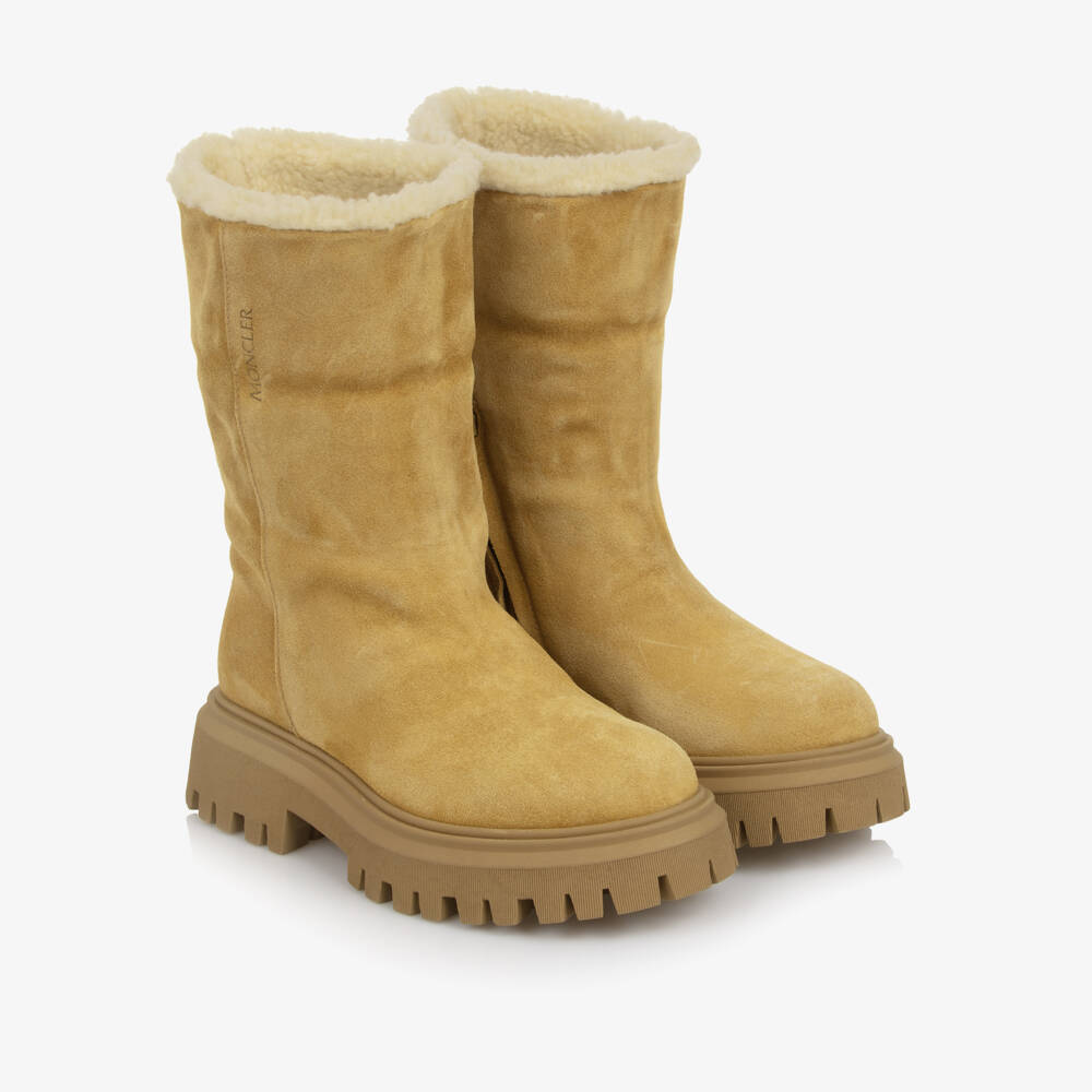 Moncler Enfant-Beige Petit Aurea Suede Leather Boots  | Childrensalon