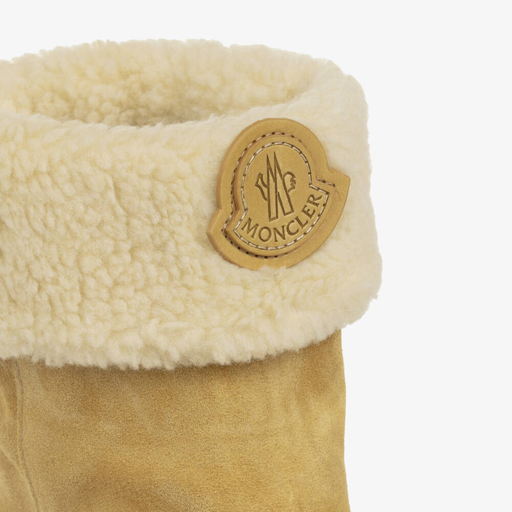 Moncler Enfant-Beige Petit Aurea Suede Leather Boots  | Childrensalon