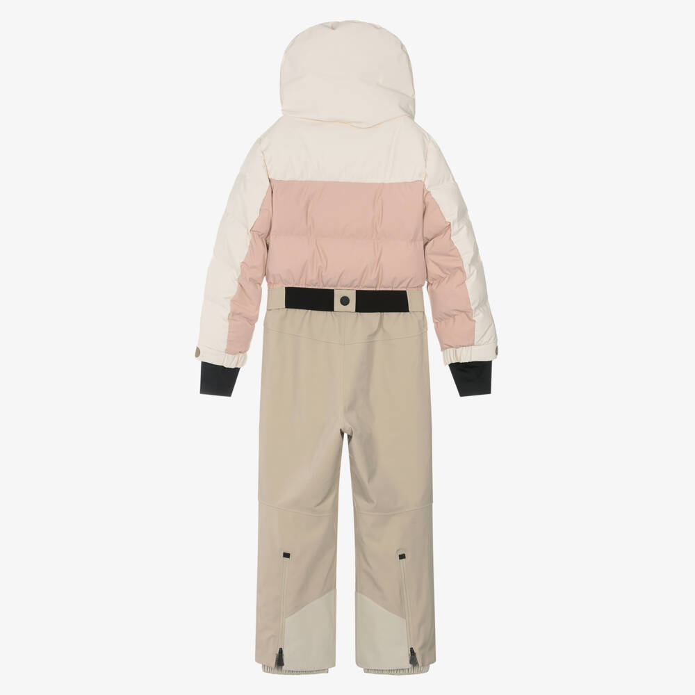 Moncler Enfant-Beige & Pink Down-Padded Ski Suit | Childrensalon